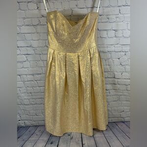 Shoshanna Gold Metallic Sweetheart Shimmering Party Formal Wedding Silk Dress 8